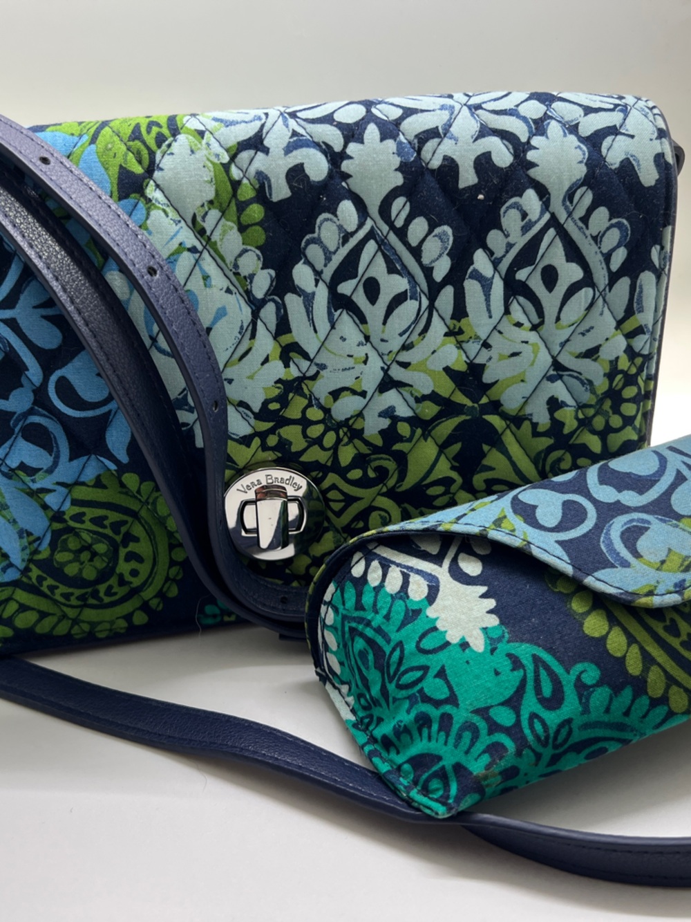 Vera Bradley Quilted Caribbean Sea Crossbody with eye glass case